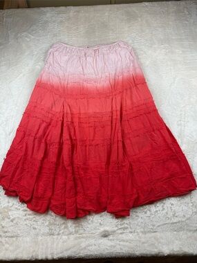 Ruby Rd. Size 16W Pink to Red Ombre Tiered A-Line Maxi Skirt | Summer | Casual